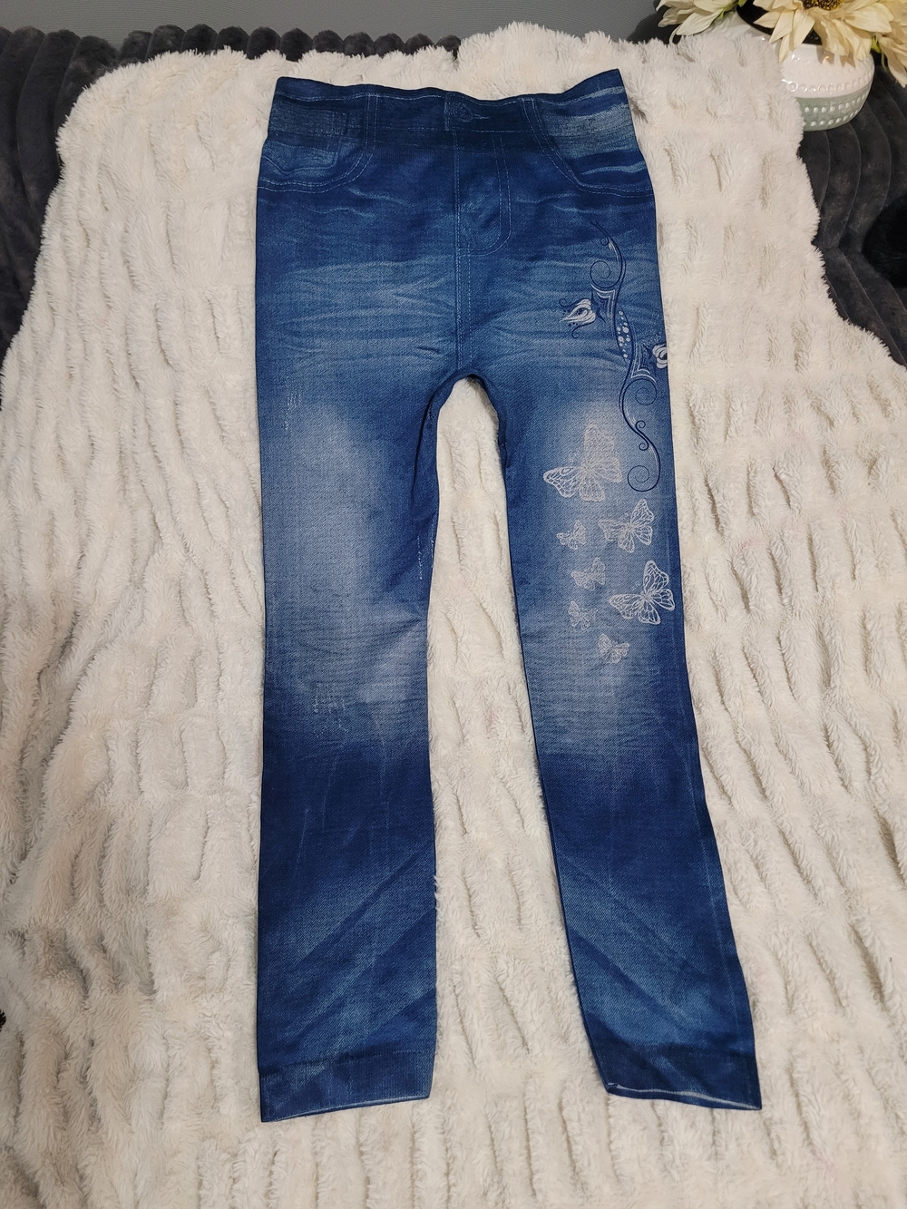 Blue Women's Denim-Style Jeggings with Butterfly Accent And Real Back Pockets
